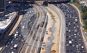 Cars in Ayalon highway in traffic jam at rush hour, Tel Aviv