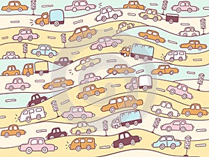 Cars background. Vector nice colors scetch outline cars illu