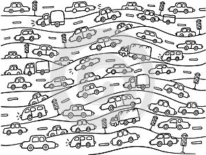 Cars background. Vector scetch outline cars illustration isolated on white background.