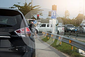 Cars brake on the road.