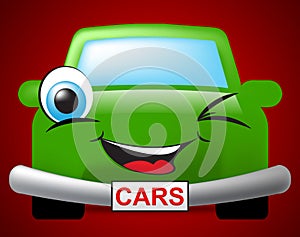 Cars Cartoon Represents Autos Drive And Motor