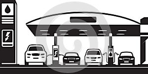 Cars at charging and petrol station