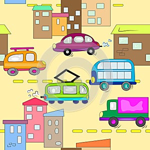 Cars in city seamless background