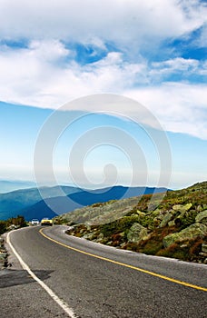 Cars climbing the road to Mount Washington New Hampshire