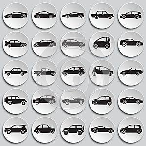 Cars collection set on plates background for graphic and web design, Modern simple vector sign. Internet concept. Trendy symbol