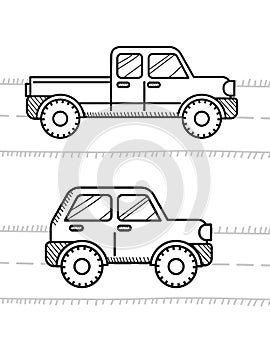 Cars coloring book for kids. Pickup, 4WD