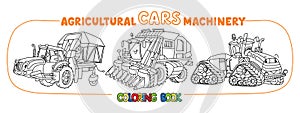Cars coloring book set. Agricultural machinery
