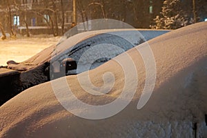 Cars are completely covered with snow
