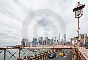 Cars crossing the Brooklyn Bridge in New York