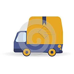 Delivery truck van isolated on white background. Online service concept. Supply of things and mail to home and office. Simple vect