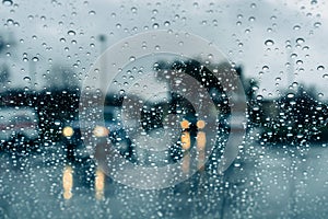 Cars driving through heavy rain