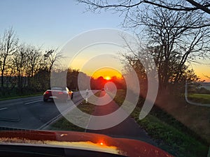 Cars driving  in sunset with motion blur