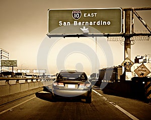 Cars entering Los Angeles H'way