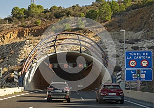 Cars entering the Tunel de La Cantera in Spain.