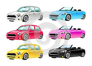 Cars flat color vector objects set