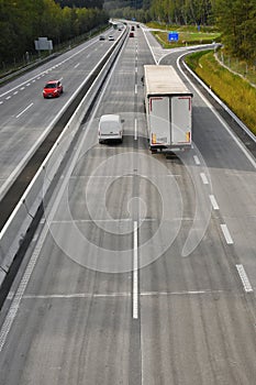 Cars on highway in traffic jam.