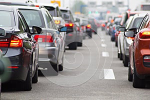 Cars on highway in traffic jam