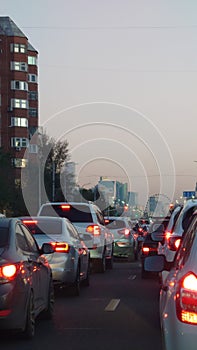 Cars on highway in traffic jam