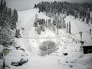 Cars and house under the snow