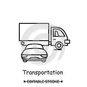 Cars icon. Delivery truck and personal automobile simple vector illustration