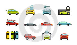 Cars icon set, flat style