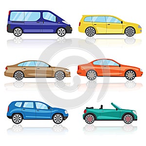 Cars icons set. 6 different colorful 3d sports car icon. Car vector