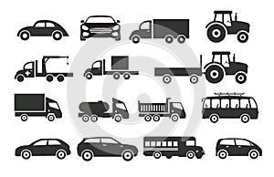 Cars icons set. Black color vector silhouettes of vehicles