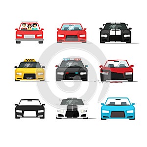 Cars icons set vector, auto collection front view, flat style