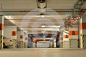 Cars inside big underground parking