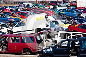 Cars in a junkyard