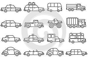 Cars Line Icons Set