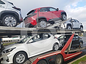 Cars loaded on a car carrier truck