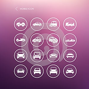 Cars mobile icons set different car forms.