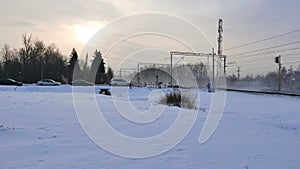 Cars on morning road in Domodedovo airport waiting train