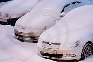 Cars on a Moscow parking in winter