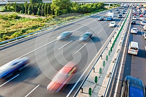 Cars in motion blur on highway,Beijing China