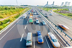 Cars in motion blur on highway,Beijing China