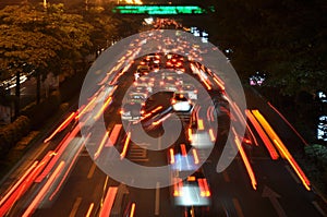 Cars move quickly during rush hour