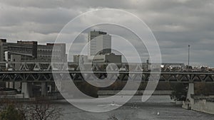 Cars moving on the Dorogomilovsky bridge in Moscow