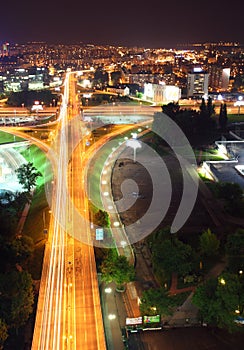 Cars moving through highway