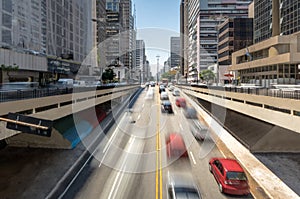 Cars moving on Paulista Avenue - Sao Paulo, Brazil