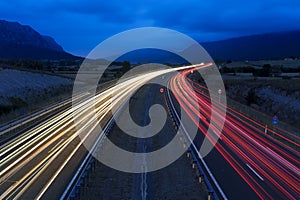 Cars at night drive along the highway quickly, Araba, Euskadi