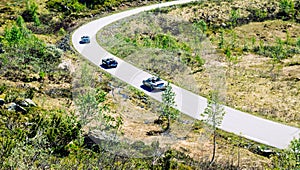 Cars on oldtimer rallye in Norway