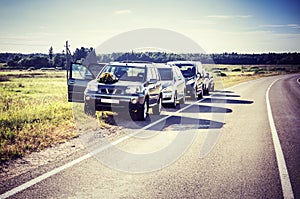 Cars parked along road