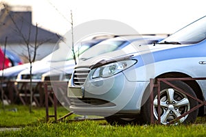 Cars parked on a parking lot in city