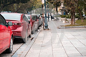 Cars parked on the urban street side