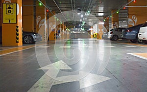 Cars in parking garage interior