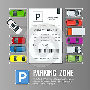 Cars in the parking lot and Parking tickets. Public car-park.