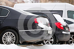 Cars on a parking after a snowstorm in Moscow