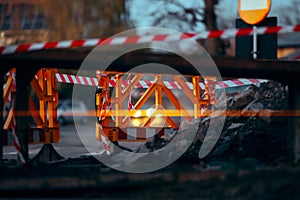 Cars passing by a Construction site on the Street